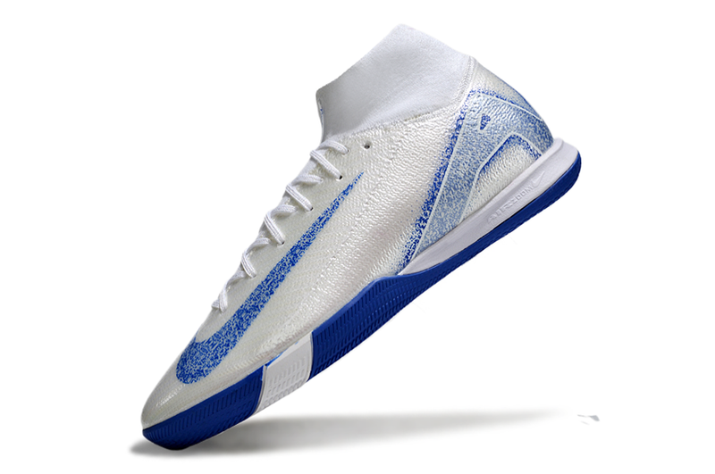 Chuteira Futsal Nike Air Zoom Mercurial Superfly 10 Elite IC Branca e Azul "Blueprint Pack"