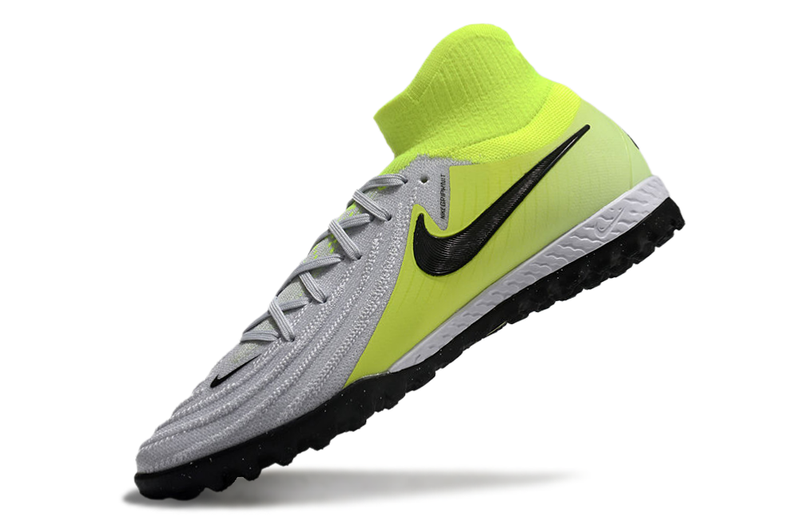 Chuteira Society Nike Phantom Luna 2 Elite TF Cinza e Verde "Mad Voltage"