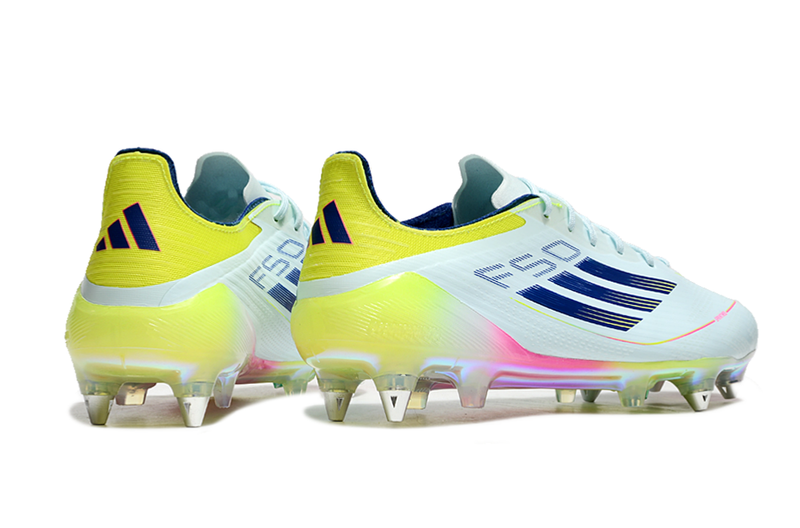 Chuteira Campo Adidas F50 Ponta de Aluminio Azul, Rosa e Amarelo "Olympic Boot Pack"