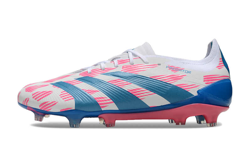 Chuteira Campo Adidas Predator Elite FG Branca, Azul e Rosa "Reemergence Pack"