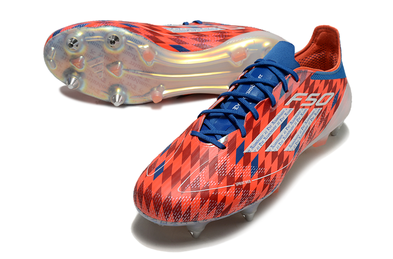 Adidas F50 Aluminum Spike Field Cleats Red and Blue 