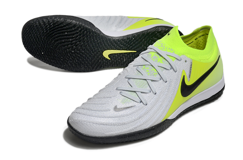 Chuteira Futsal Nike Phantom GX 2 Elite IC Cinza e Verde "Mad Voltage"