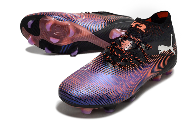 Chuteira Campo Puma Future 8 FG Preta, Vermelho e Roxo "UNLIMITED Pack"