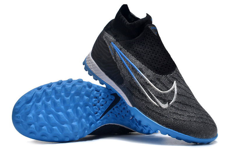 Chuteira Infantil Society Nike Phantom GX DF Elite TF Preta e Azul "Shadow Pack"