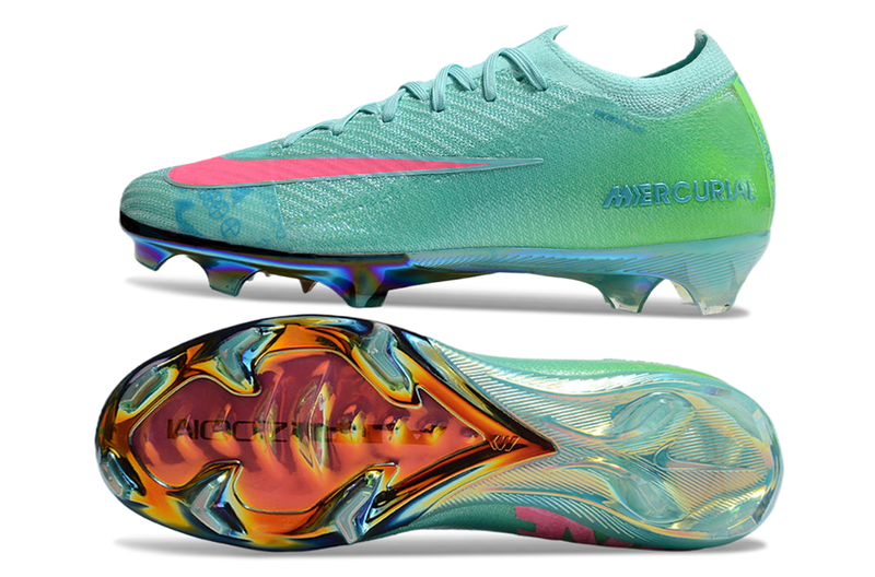 Chuteira Campo Nike Air Zoom Mercurial Vapor 16 Elite FG Verde e Rosa "Cosmic Pack"