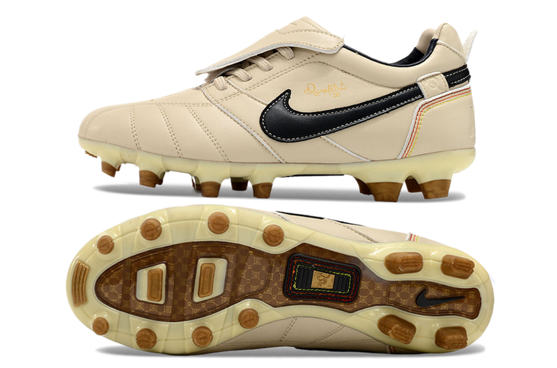 Chuteira Campo Nike Retrô Tiempo Legend R10 Elite Bege e Preta