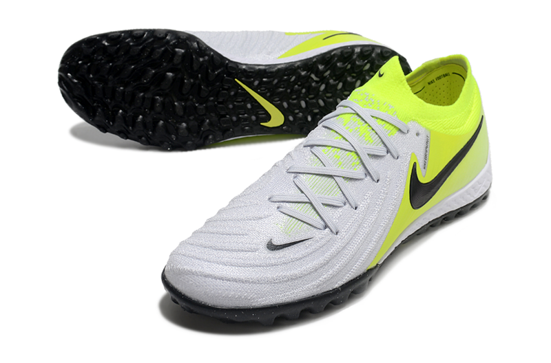 Chuteira Society Nike Phantom GX Elite TF Cinza e Verde "Mad Voltage"