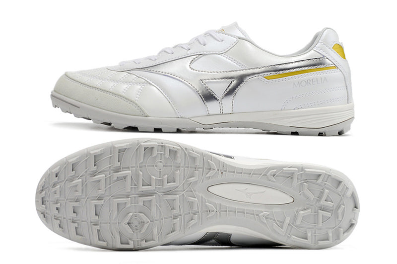 Botes de futbol Mizuno Morelia Sala Japan TF blanc i plata "Beta Shining".