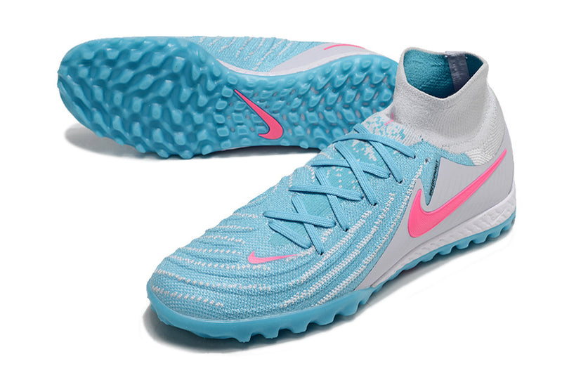 Chuteira Society Nike Phantom Luna Elite TF Cinza, Azul e Rosa