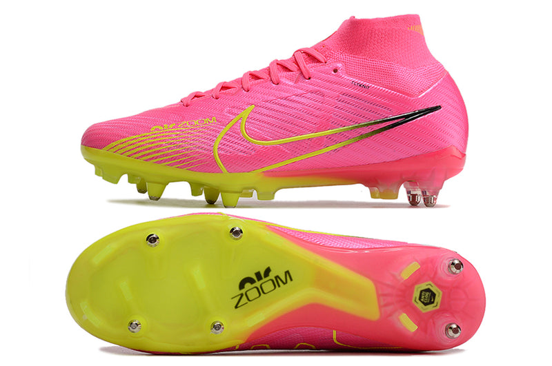 Chuteira Campo Nike Air Zoom Mercurial Superfly 9 Elite Ponta de Aluminio Rosa "Luminous Pack"