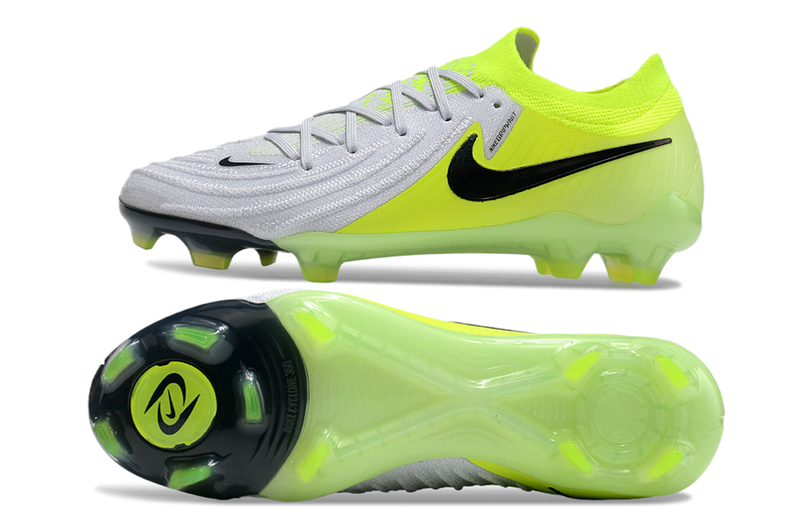 Chuteira Campo Nike Phantom GX 2 Elite FG Cinza e Verde "Mad Voltage"