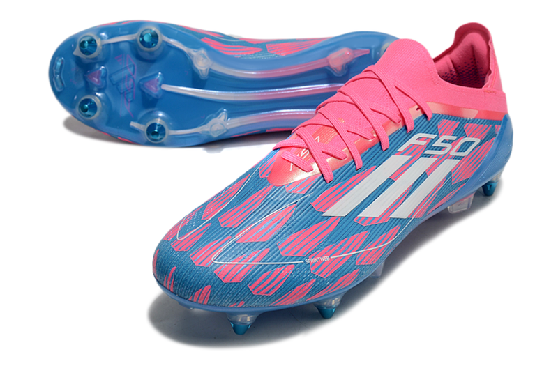 Chuteira Campo Adidas F50 Ponta de Aluminio Azul e Rosa