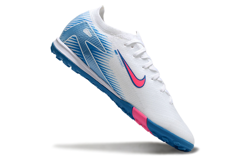 Chuteira Society Nike Air Zoom Mercurial Vapor 16 Elite TF Branca, Azul e Rosa