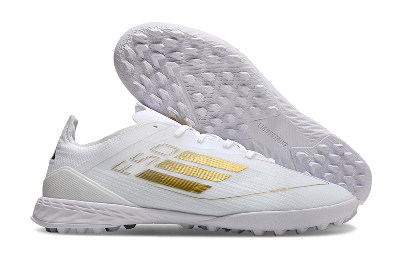 Societat de Botes de Futbol Adidas F50 TF Blanc i Or "Day Spark Pack" 