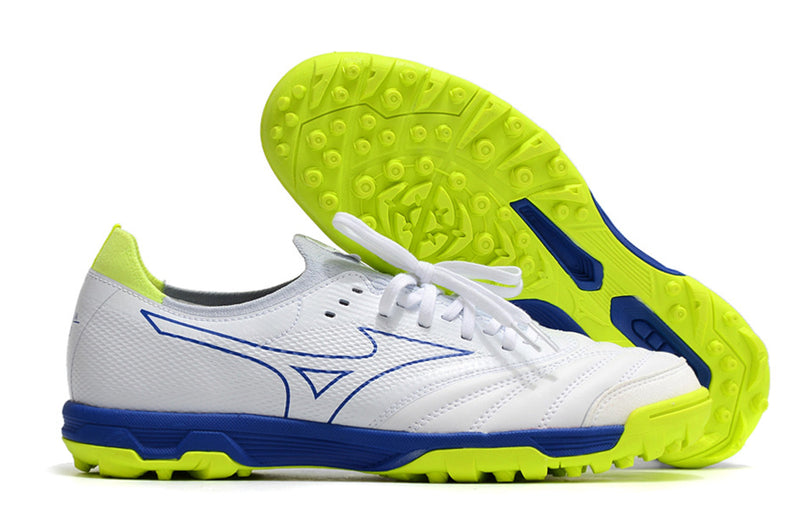 Tenha muito mais CONFORTO com a Mizuno Morelia Neo Beta Society Branca, Azul e Verde "Below Zero" na Farda de Boleiro, Garanta a qualidade de Jogadores Profissionais Elite!