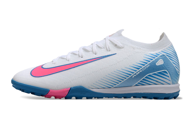 Chuteira Society Nike Air Zoom Mercurial Vapor 16 Elite TF Branca, Azul e Rosa