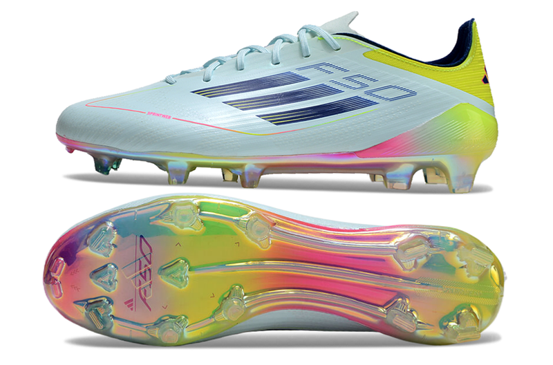 Botes de futbol Adidas F50 FG blau, rosa i groc "Paquet de botes olímpiques" 