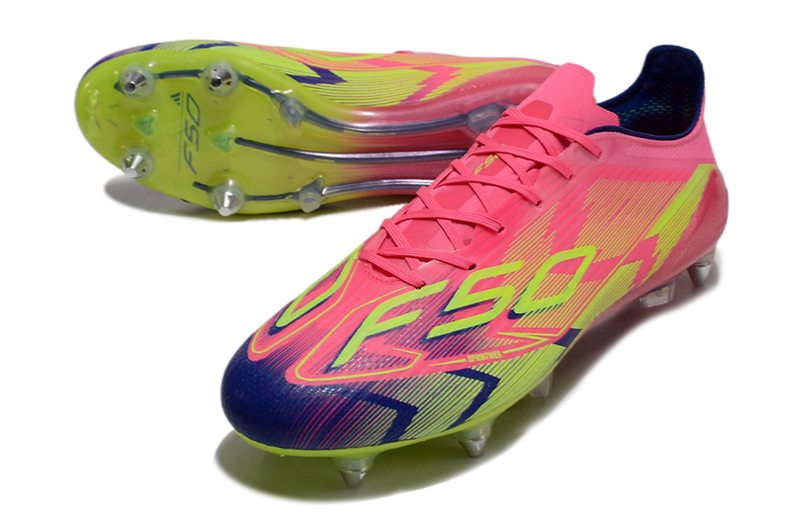 Chuteira Campo Adidas F50 Ponta de Aluminio Rosa, Azul e Verde