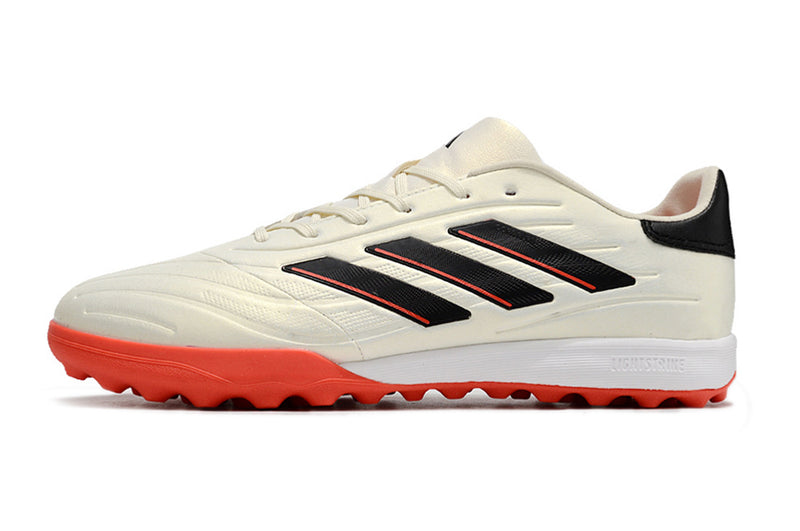 Chuteira Society Adidas Copa Pure.1 TF Bege, Laranja e Preta "Solar Energy"