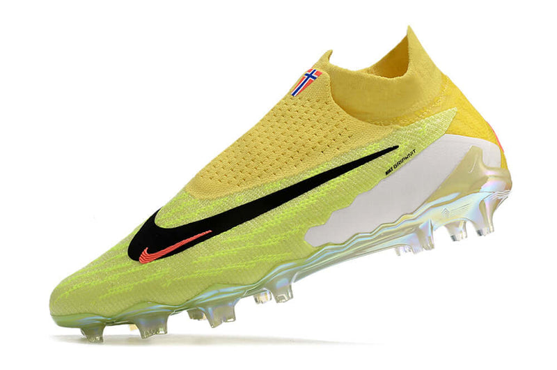 Precisão é com a Chuteira de Campo Nike Phantom GX DF Elite FG Amarela e Verde "Haaland" na Farda de Boleiro, Garanta a qualidade de Jogadores Profissionais