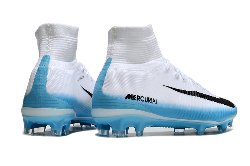 Chuteira Campo Nike Retrô Mercurial Superfly 5 FG Branca e Azul