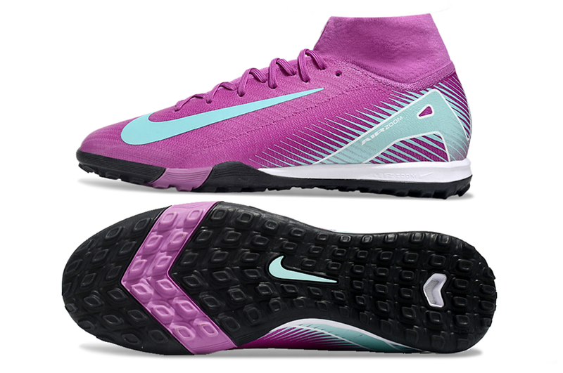 Chuteira Society Nike Air Zoom Mercurial Superfly 10 Elite TF Roxo e Verde