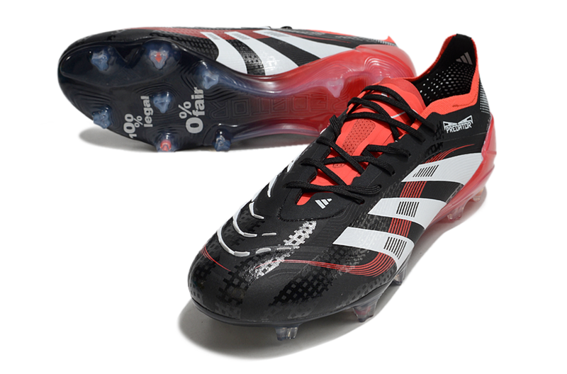 Chuteira Campo Adidas Predator Elite FG Preta e Vermelha "Stealth Victory"