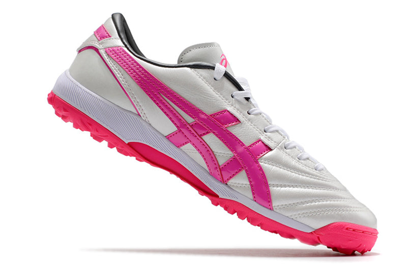 Chuteira Society Asics Japan TF Branca e Rosa