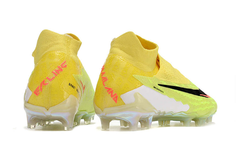 Precisão é com a Chuteira de Campo Nike Phantom GX DF Elite FG Amarela e Verde "Haaland" na Farda de Boleiro, Garanta a qualidade de Jogadores Profissionais