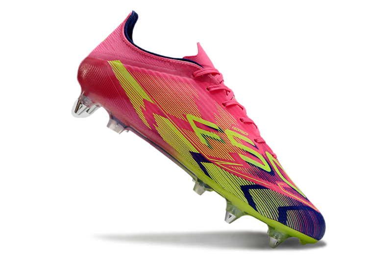 Chuteira Campo Adidas F50 Ponta de Aluminio Rosa, Azul e Verde