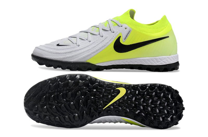 Chuteira Society Nike Phantom GX Elite TF Cinza e Verde "Mad Voltage"