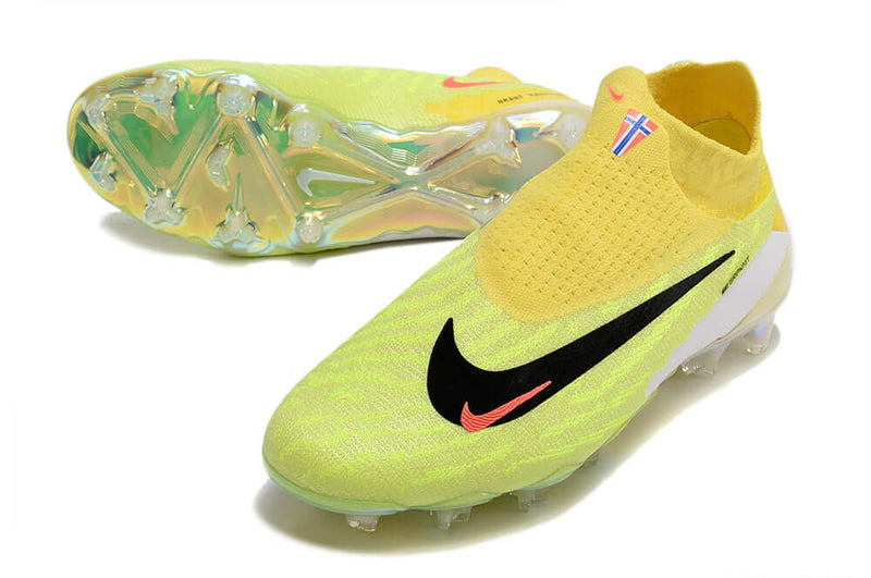 Precisão é com a Chuteira de Campo Nike Phantom GX DF Elite FG Amarela e Verde "Haaland" na Farda de Boleiro, Garanta a qualidade de Jogadores Profissionais