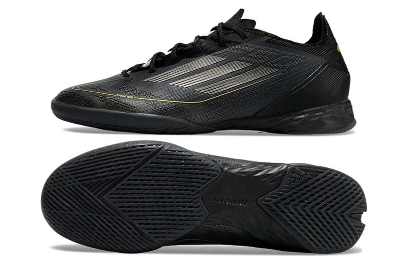 Chuteira Futsal Adidas F50 IC Preto e Dourado "Dark Spark Pack"