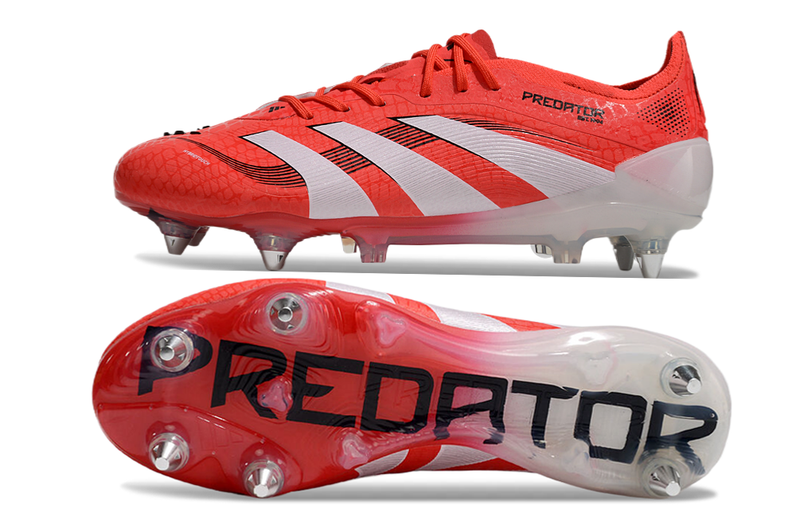 Chuteira Campo Adidas Predator Elite FT 30 Ponta de Aluminio Vermelha e Branca