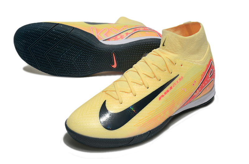 Chuteira Futsal Nike Air Zoom Mercurial Superfly 10 Elite IC Amarela e Laranja "Mbappe`s"