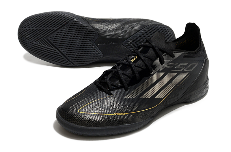 Chuteira Futsal Adidas F50 IC Preto e Dourado "Dark Spark Pack"