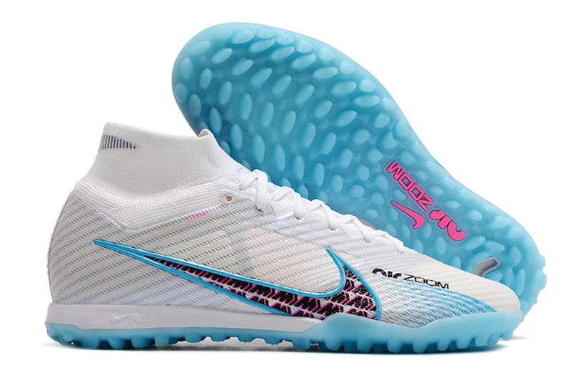 Nike Air Zoom Mercurial Superfly 9 Elite TF White and Blue "Blast Pack" Society Football Boots