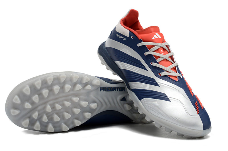 Chuteira Infantil Society Adidas Predator Elite TF Prata e Azul "Roteiro Pack"