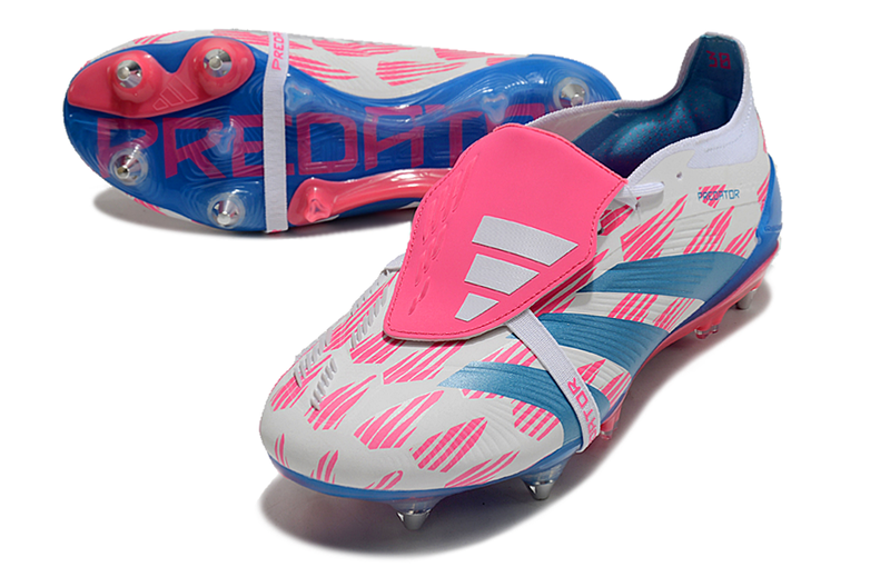 Chuteira Campo Adidas Predator Elite FT 30 Ponta de Aluminio Branca, Azul e Rosa "Reemergence Pack"