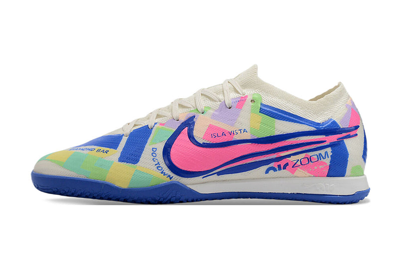 Chuteira Futsal Nike Air Zoom Mercurial Vapor 15 Elite IC Branca, Azul e Rosa