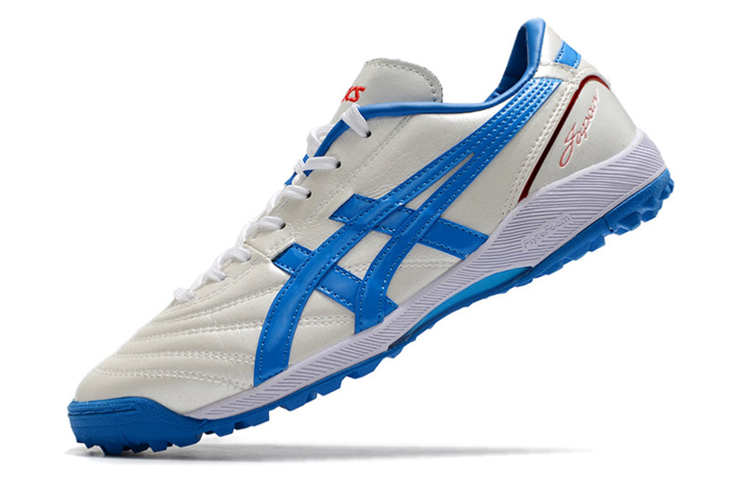 Chuteira Society Asics Japan TF Branca e Azul