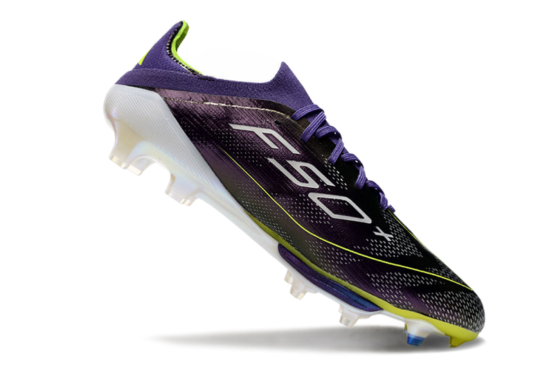 Chuteira Campo Adidas F50+ FG Roxa e Verde "Fast Reborn Pack"