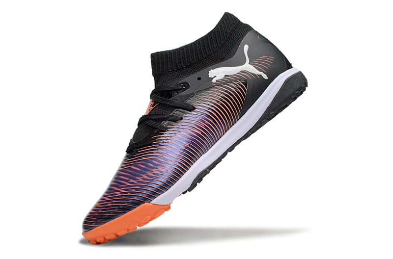 Chuteira Society Puma Future 8 TF Preto, Vermelho e Roxo "UNLIMITED Pack"