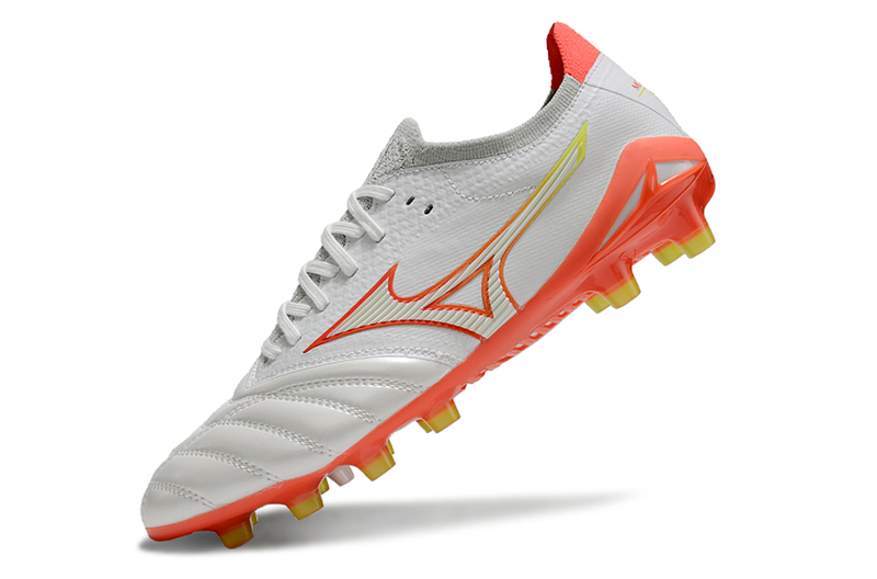 Chuteira Campo Mizuno Morelia Neo 4 Beta FG Branca e Laranja