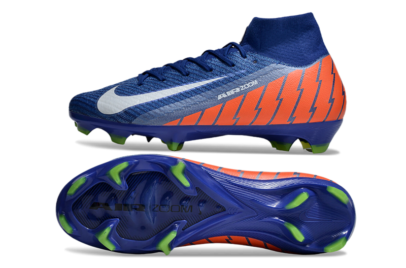 Chuteira Campo Nike Air Zoom Mercurial Superfly 10 Elite FG Azul, Verde e Laranja