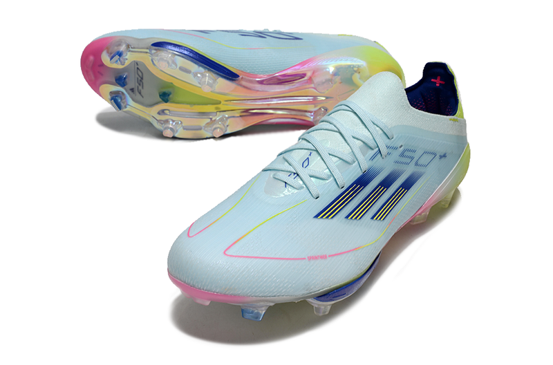 Chuteira Campo Adidas F50+ FG Azul, Rosa e Amarelo "Olympic Boot Pack"