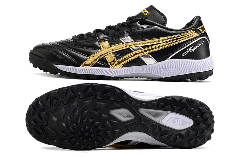 Chuteira Society Asics Japan TF Preta e Dourada