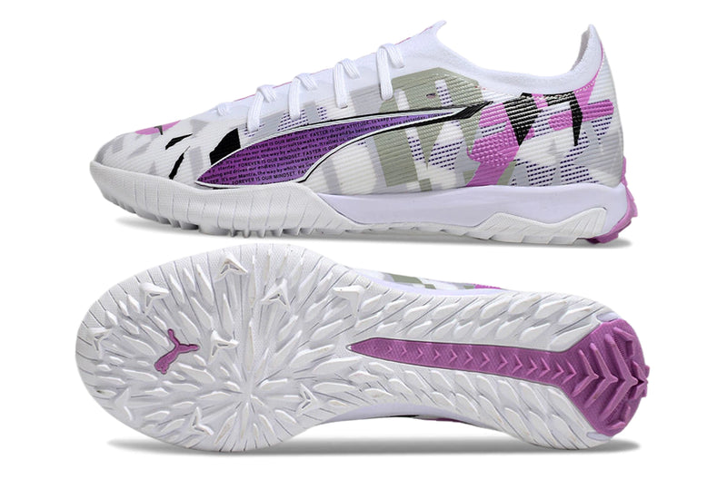 Chuteira Society Puma Ultra 5 Ultimate TF Branca e Rosa