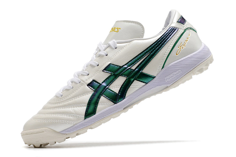 Chuteira Society Asics Japan TF Branca e Verde