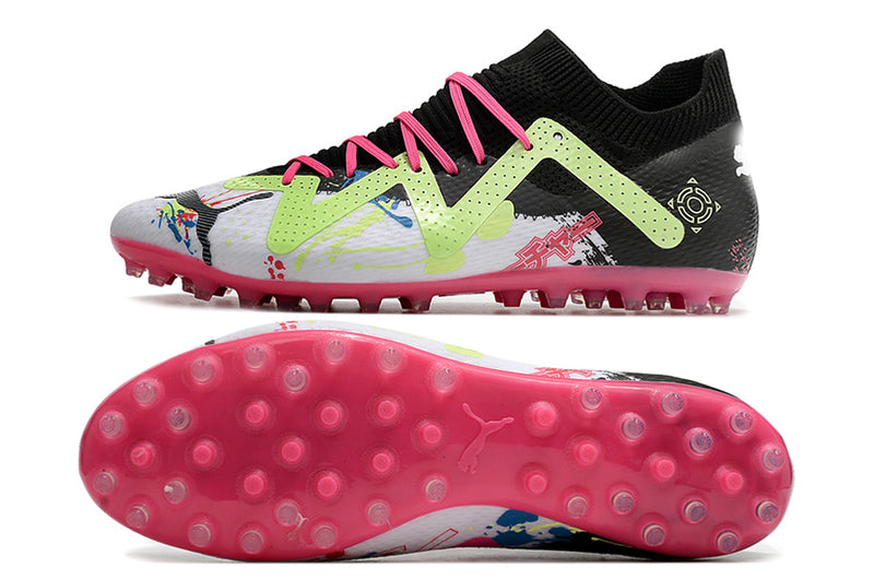 Chuteira Society Puma Future Ultimate MG Preta e Rosa "PoweCat Pack'